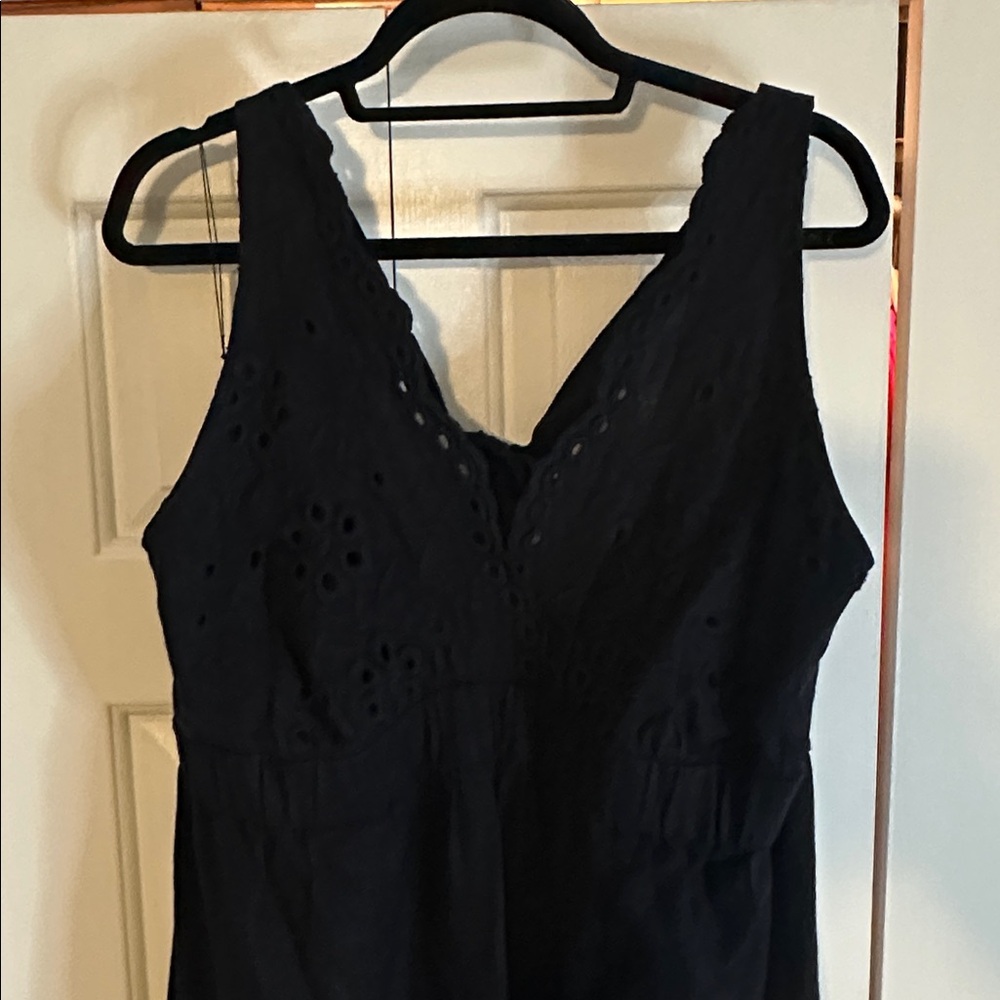 Adrianna Papell Dark Navy Halter Eyelet Maxi Dress